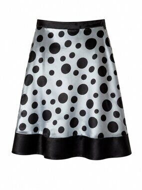Black & Light Blue Polka Dot Satin Skirt | A-Line Retro Chic Midi
